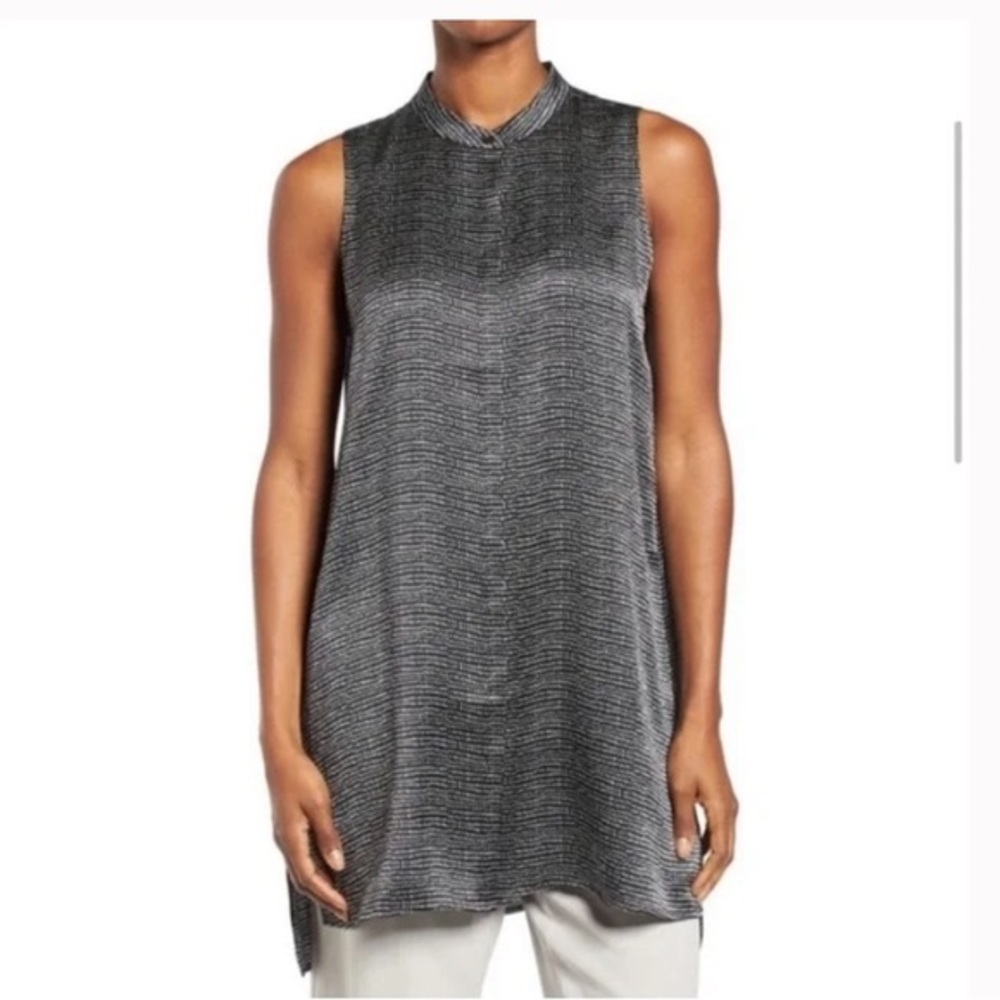 Eileen Fisher Silk Tunic Black and White Micro Polka Dots Size M